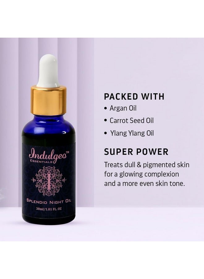 Indulgeo ESSENTIALS Splendid Night Oil For Face Anti Pigmentation Oil, 30Ml Anti-Aging, Night Beauty Skincare, Brightening & Tan Removal For All Skin Types, 100% Organic  - Image 3