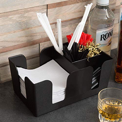 THW® Bar Caddy/Bar Condiment Caddy Organizer with Compartment of Napkin Holder & Straw Holder - Black Color (6 Compartments) - Image 2