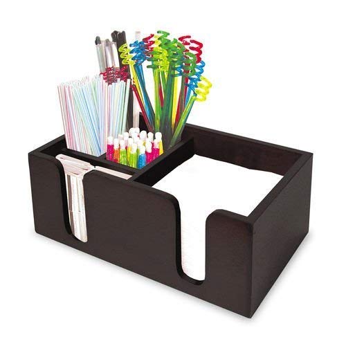 THW® Bar Caddy/Bar Condiment Caddy Organizer with Compartment of Napkin Holder & Straw Holder - Black Color (6 Compartments) - Image 1