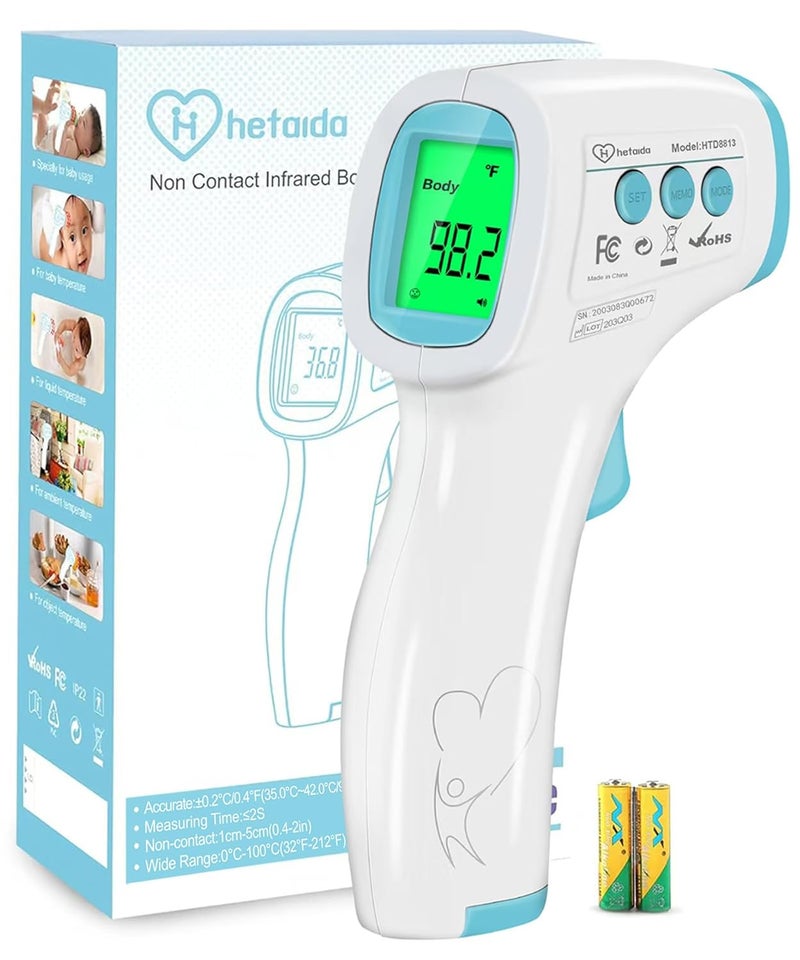 HeTaiDa Digital Thermometer for Adults and Kids, No Touch Forehead Thermometer for Baby, 2 in 1 Body Surface Mode Infrared Thermometer with Fever Alarm and Instant Accuracy Readings - Image 1
