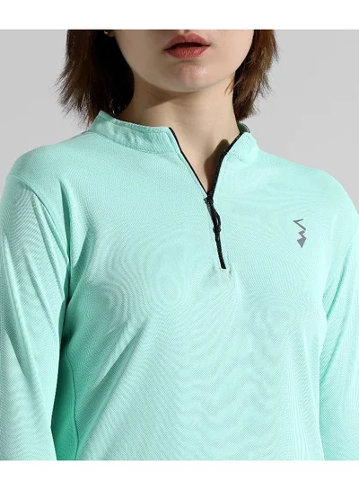 Campus Sutra Campus Sutra Women's Solid Mint Green Dri-Fit Long Sleeve Regular Fit Activewear T-Shirt For Casual Wear | Modern Clothing T-Shirt Crafted With Comfort Fit And High-Performance For Everyday Wear