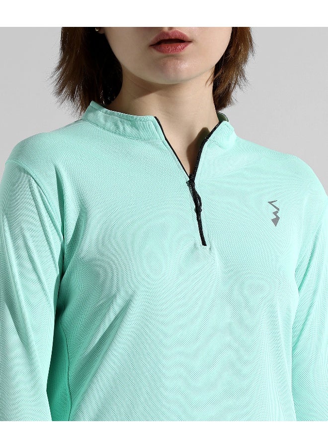 Campus Sutra Campus Sutra Women's Solid Mint Green Dri-Fit Long Sleeve Regular Fit Activewear T-Shirt For Casual Wear | Modern Clothing T-Shirt Crafted With Comfort Fit And High-Performance For Everyday Wear  - Image 1