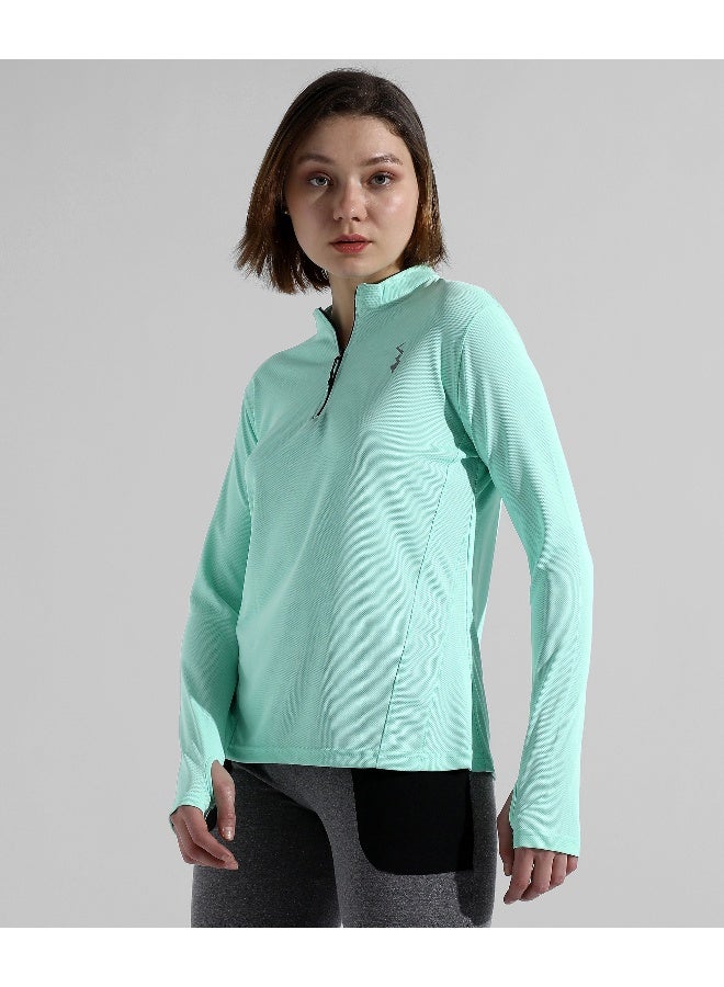 Campus Sutra Campus Sutra Women's Solid Mint Green Dri-Fit Long Sleeve Regular Fit Activewear T-Shirt For Casual Wear | Modern Clothing T-Shirt Crafted With Comfort Fit And High-Performance For Everyday Wear  - Image 3