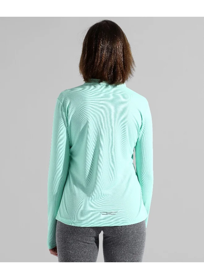Campus Sutra Campus Sutra Women's Solid Mint Green Dri-Fit Long Sleeve Regular Fit Activewear T-Shirt For Casual Wear | Modern Clothing T-Shirt Crafted With Comfort Fit And High-Performance For Everyday Wear