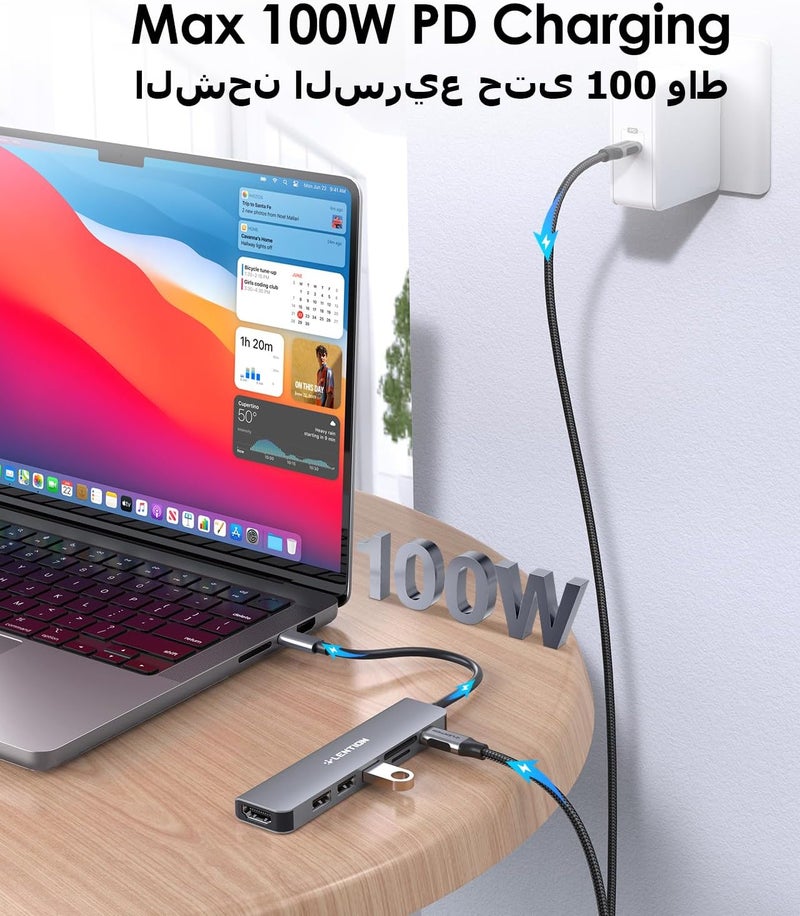 Lention USB C Hub with 100W Charging, 4K HDMI, Dual Card Reader, USB 3.0 & 2.0 Compatible 2025-2016 MacBook Pro, New Mac Air/Surface, Chromebook, More, Stable Driver Adapter (CB-CE18, Space Gray) - Image 5