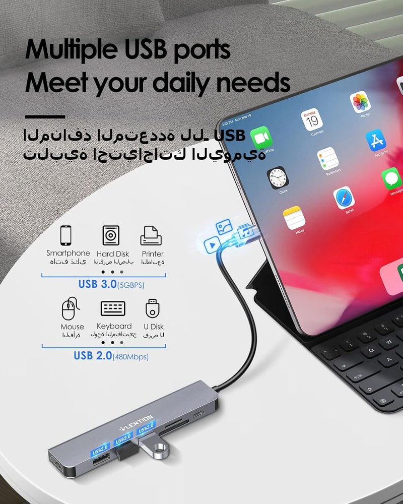 Lention USB C Hub with 100W Charging, 4K HDMI, Dual Card Reader, USB 3.0 & 2.0 Compatible 2025-2016 MacBook Pro, New Mac Air/Surface, Chromebook, More, Stable Driver Adapter (CB-CE18, Space Gray) - Image 4