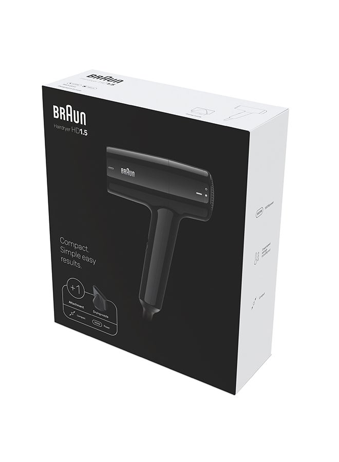 Braun Hair Dryer, Compact Hair Dryer with Drying Nozzle, 1800W, - BRHD150SDE black - Image 1