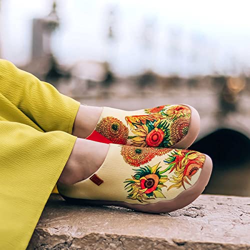 UIN Women's Walking Travel Shoes Slip On Canvas Casual Loafers Lightweight Art Painted Flats Comfort Fashion Sneaker Sunflower (9.5) - Image 3