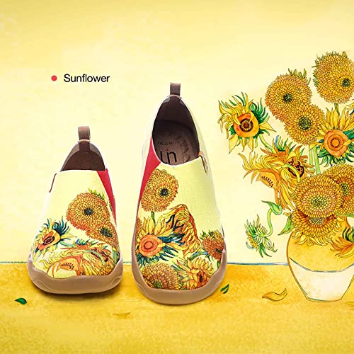 UIN Women's Walking Travel Shoes Slip On Canvas Casual Loafers Lightweight Art Painted Flats Comfort Fashion Sneaker Sunflower (9.5) - Image 2