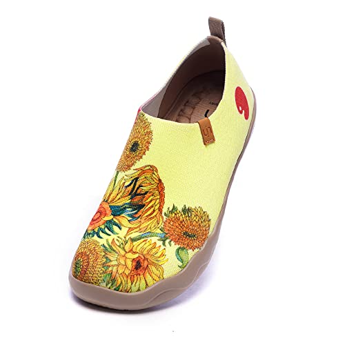 UIN Women's Walking Travel Shoes Slip On Canvas Casual Loafers Lightweight Art Painted Flats Comfort Fashion Sneaker Sunflower (9.5) - Image 1