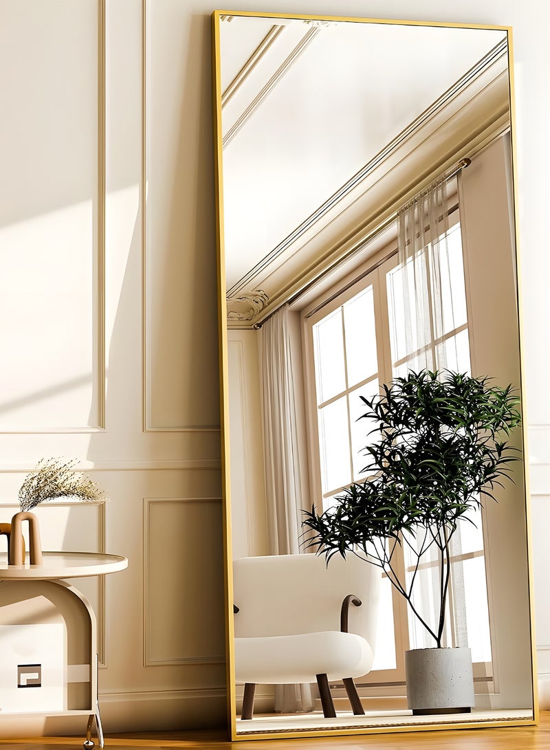 تايمي مرآة كبيرة بتصميم أنيق 160×50 سم - مرآة كاملة الطول بإطار معدني ذهبي وحامل خلفي - تصميمها الرائع مناسب لغرف المعيشة وغرف الملابس وغرف النوم - Image 1