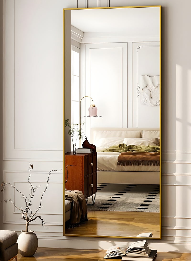 تايمي مرآة كبيرة بتصميم أنيق 160×50 سم - مرآة كاملة الطول بإطار معدني ذهبي وحامل خلفي - تصميمها الرائع مناسب لغرف المعيشة وغرف الملابس وغرف النوم - Image 4