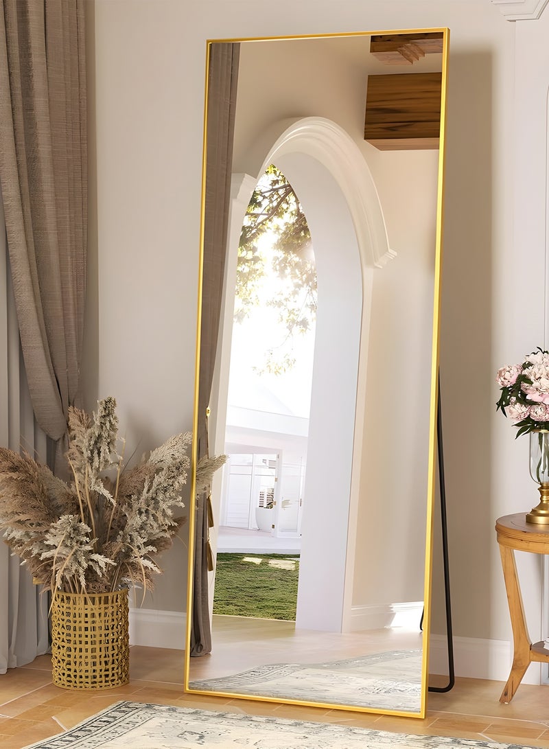 تايمي مرآة كبيرة بتصميم أنيق 160×50 سم - مرآة كاملة الطول بإطار معدني ذهبي وحامل خلفي - تصميمها الرائع مناسب لغرف المعيشة وغرف الملابس وغرف النوم - Image 2