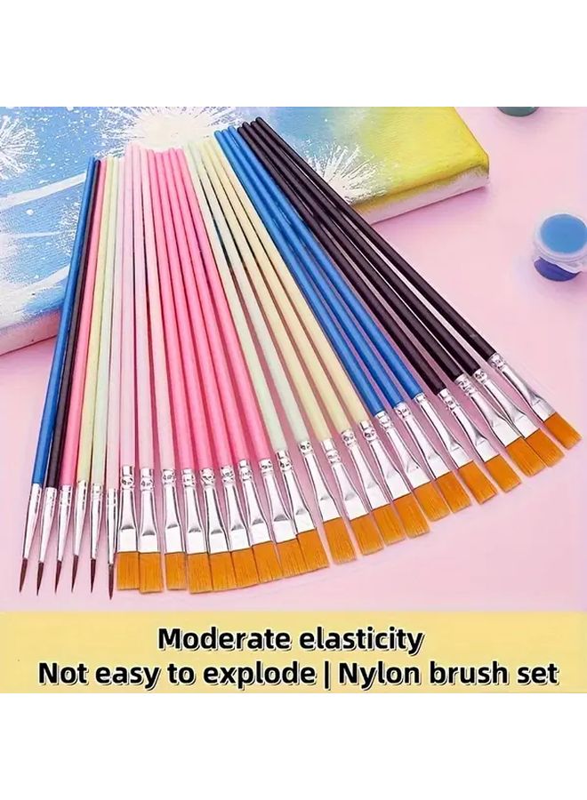 20pcs Black Nylon Art Brushes Flat And Round Tips For Oil Acrylic Watercolor Painting - Image 4