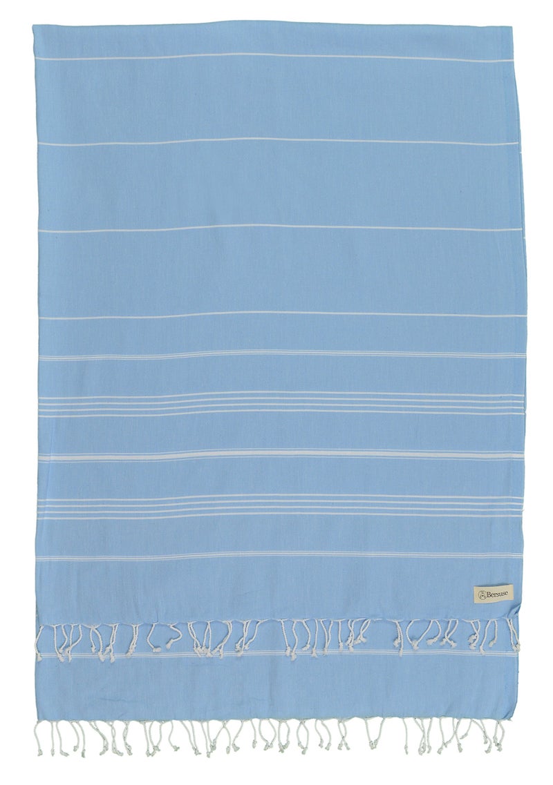 Bersuse Towels Anatolia XL Beach Blanket Throw Blanket Turkish Towel 100% Cotton Extra-Large Quick-Dry Lightweight Premium Peshtemal Towel - 61x82 Inches, Blue - Image 1