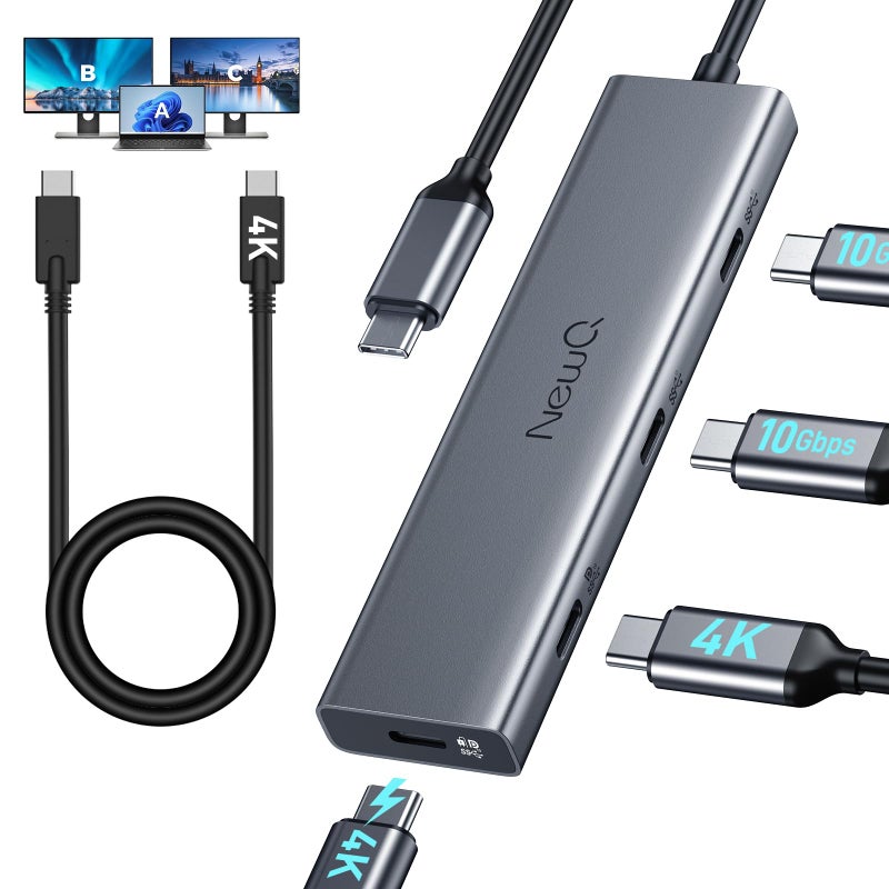 NewQ USB C Video Splitter for USBC PD Monitor Portable Screen Type C Monitors 4Port USBC 32 Gen 2 10Gbps Hub DP Alt 4K3060Hz 100W PD for WinChrome Laptop AR Glasses Game Console - Image 2