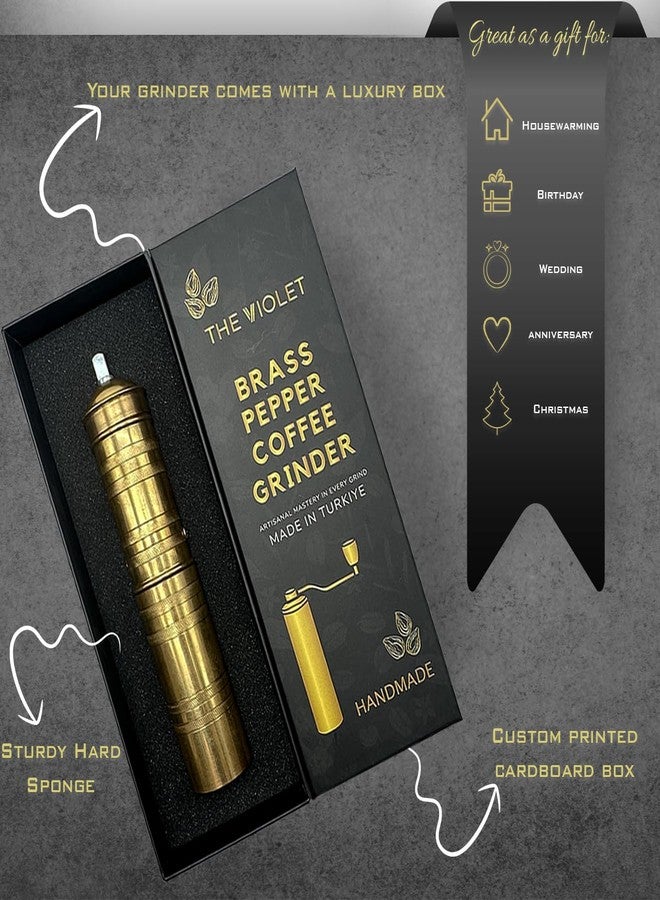 THE VIOLET Handmade Brass Manual Coffee Grinder Large Pepper Mill With Handle Proper For Fresh Coffee Bean Peppercorn Grinder Brass Handle Crank With Giant Fine Refillable Grind For Flavor At Home Turkish Style - Image 2
