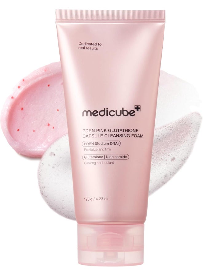 Medicube PDRN Pink Glutathione Capsule Brightening Low pH Cleansing Foam Daily Face Wash 120g - Image 1