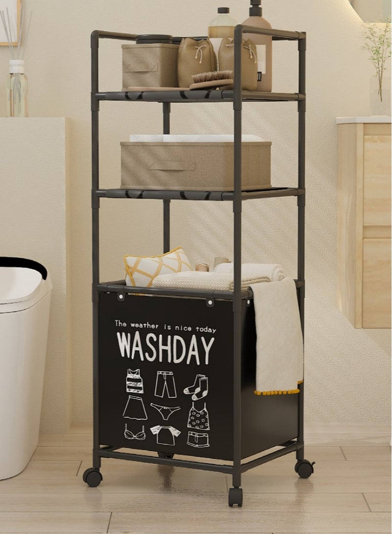 XiuWoo Freestanding Laundry Basket Organizer Laundry Sorter With 2-Tier Top Storage Shelf , 1 Large Capacity Storage Case Top Shelf Organizer for Clothes Bag Bathroom Dorm Laundry Room - Image 1