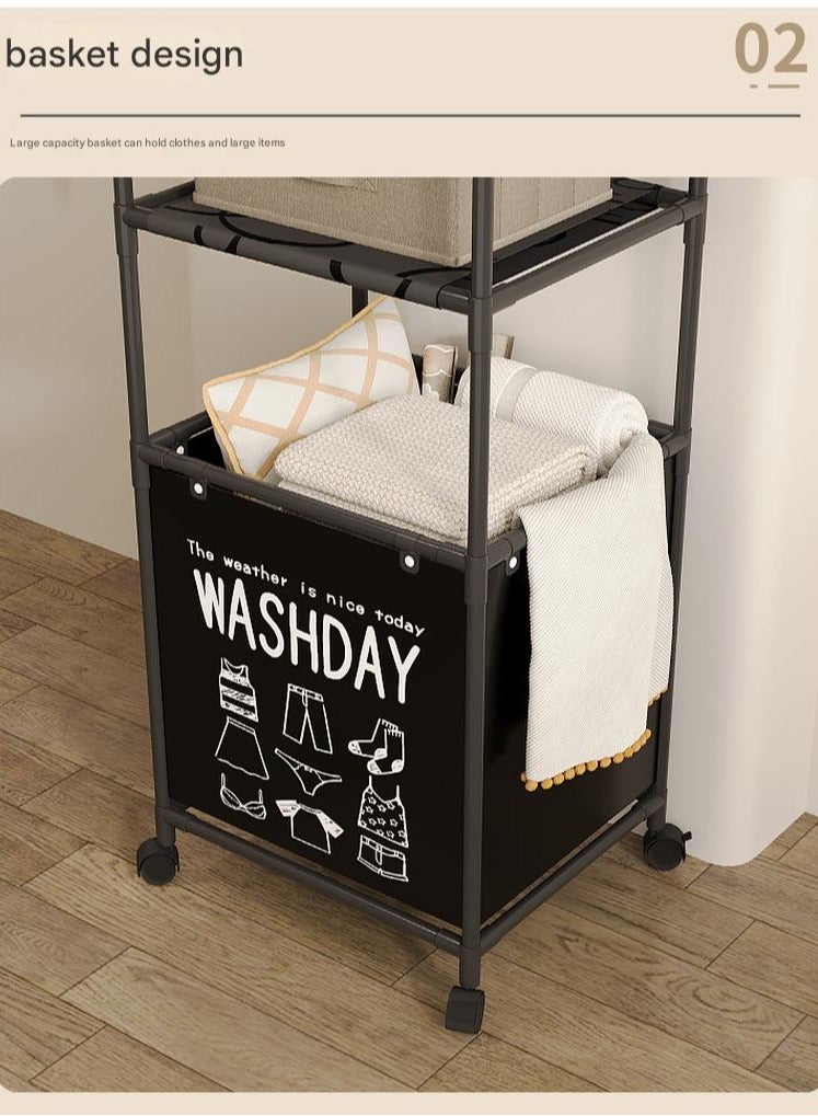 XiuWoo Freestanding Laundry Basket Organizer Laundry Sorter With 2-Tier Top Storage Shelf , 1 Large Capacity Storage Case Top Shelf Organizer for Clothes Bag Bathroom Dorm Laundry Room - Image 4