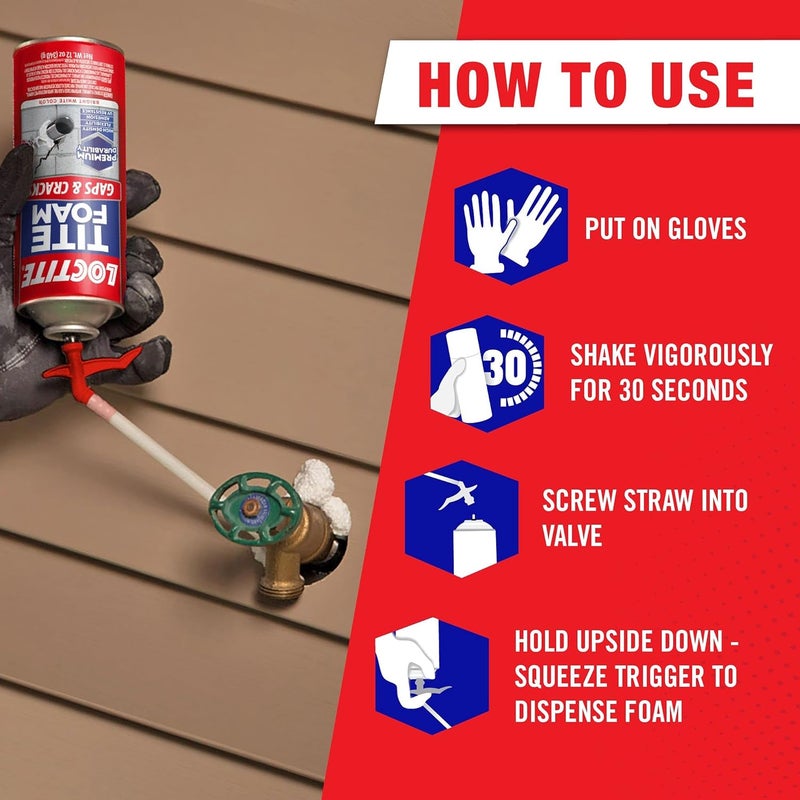 Loctite رذاذ سيلانت رغوة تيت لفراغات والشقوق، علبة 12 أونصة سائلة، 1 عبوة - عزل بولي يوريثان متوسع - Image 2
