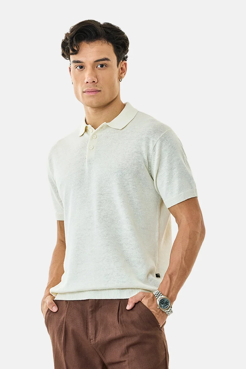 SNITCH Linen Blend Luxe Polo T-Shirt