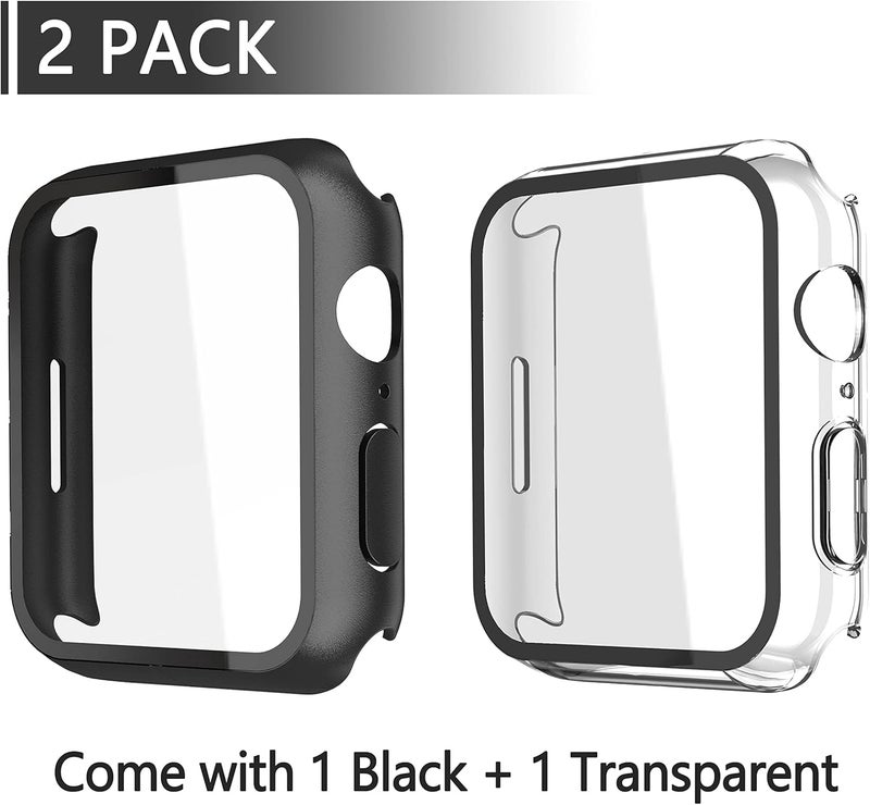 Misxi 2 Pack PC Case with Tempered Glass Screen Protector Compatible with Apple Watch Series 9 (2023) Series 8 Series 7 45mm, Ultra-Thin Scratch Resistant Cover for iWatch, 1 Black+1 Transparent - Image 2