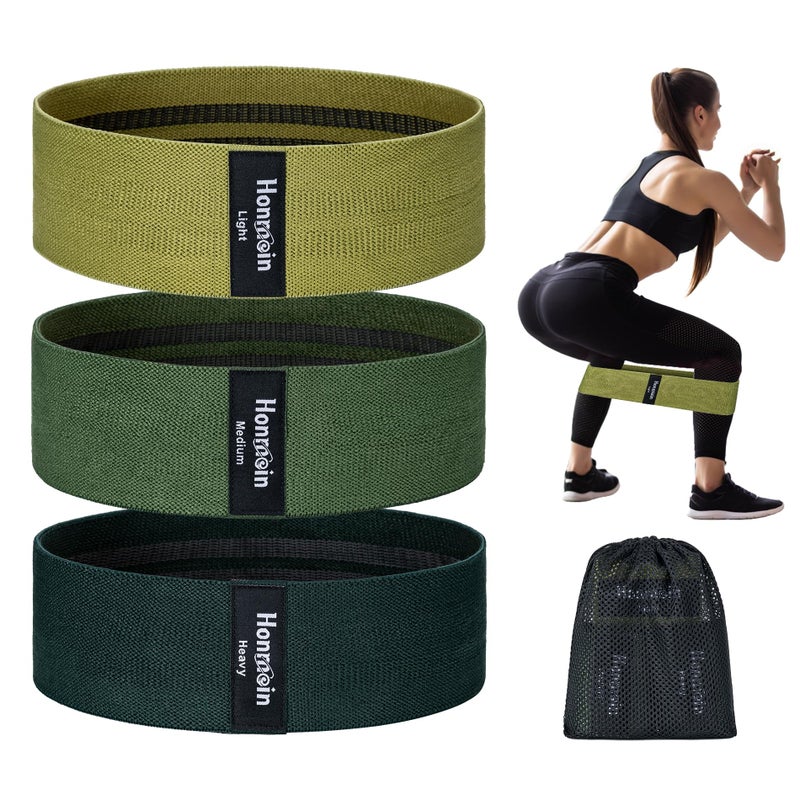 Honmein Resistance Bands For Working Out  3 Levels Exercise Bands Workout Bands Set For Women Men  Hip Legs Booty Bands For Home Fitness  Gym  Yoga  Pilates(Green) - Image 1