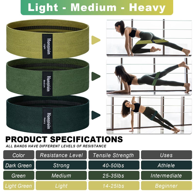 Honmein Resistance Bands For Working Out  3 Levels Exercise Bands Workout Bands Set For Women Men  Hip Legs Booty Bands For Home Fitness  Gym  Yoga  Pilates(Green) - Image 2