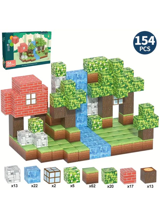 154 Pcs Magnetic Tiles Mini Travel Building Blocks DIY Forest Set Learning Gifts - Image 1