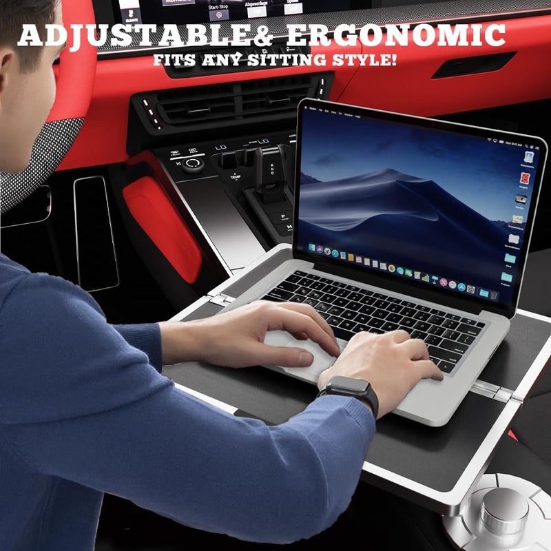Partsable Flodable Car Desk Tray for Laptop, 360Â° Rotating Leather Cup Holder Table, Car Tray laptop Desk Replace Steering Wheel tray, for Tesla Model Y/3/S, Ford F150 Car Accessries for Men Women - Image 3