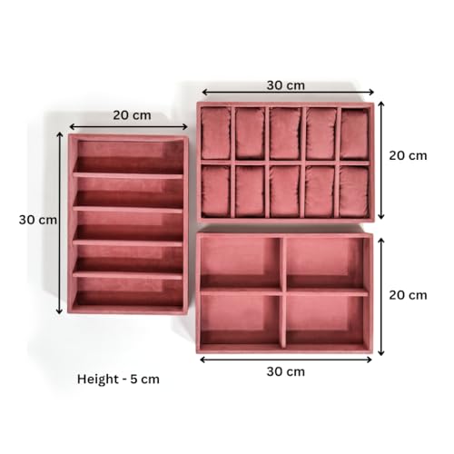 La Trove Drawer Organizer Tray Set of 3 (Pink) | Watch, Sunglasses & Belt Storage Box | Jewelry & Accessories Organizer for Men & Women - Image 4