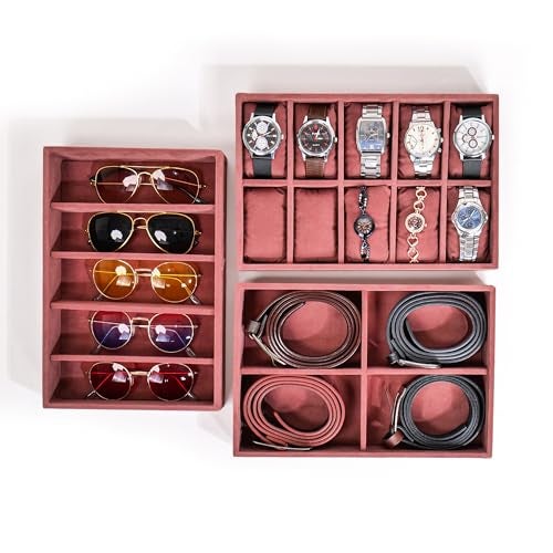 La Trove Drawer Organizer Tray Set of 3 (Pink) | Watch, Sunglasses & Belt Storage Box | Jewelry & Accessories Organizer for Men & Women - Image 2