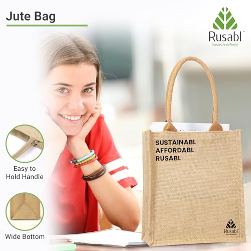 Rusabl Jute Bag (Pack of 1, Beige) Durable and Easy to Hold Handle with Comfortable Grip, for Lunch Box, Shopping, Eco-friendly, Reusable (10.5 x 5.5 x 12.5 inches) - Image 2
