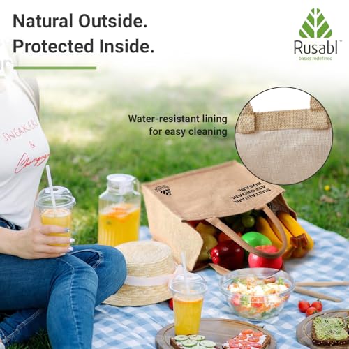 Rusabl Jute Bag (Pack of 1, Beige) Durable and Easy to Hold Handle with Comfortable Grip, for Lunch Box, Shopping, Eco-friendly, Reusable (10.5 x 5.5 x 12.5 inches) - Image 4