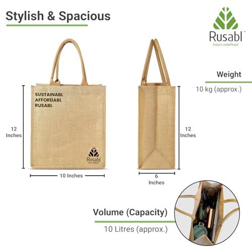 Rusabl Jute Bag (Pack of 1, Beige) Durable and Easy to Hold Handle with Comfortable Grip, for Lunch Box, Shopping, Eco-friendly, Reusable (10.5 x 5.5 x 12.5 inches) - Image 5