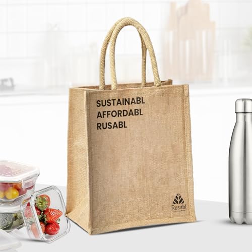 Rusabl Jute Bag (Pack of 1, Beige) Durable and Easy to Hold Handle with Comfortable Grip, for Lunch Box, Shopping, Eco-friendly, Reusable (10.5 x 5.5 x 12.5 inches) - Image 1