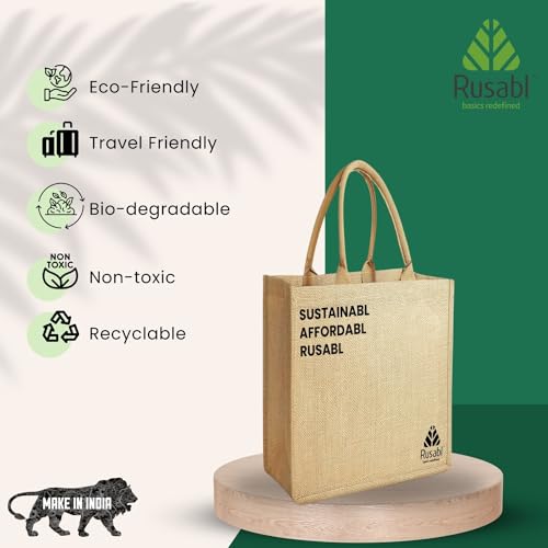 Rusabl Jute Bag (Pack of 1, Beige) Durable and Easy to Hold Handle with Comfortable Grip, for Lunch Box, Shopping, Eco-friendly, Reusable (10.5 x 5.5 x 12.5 inches) - Image 3