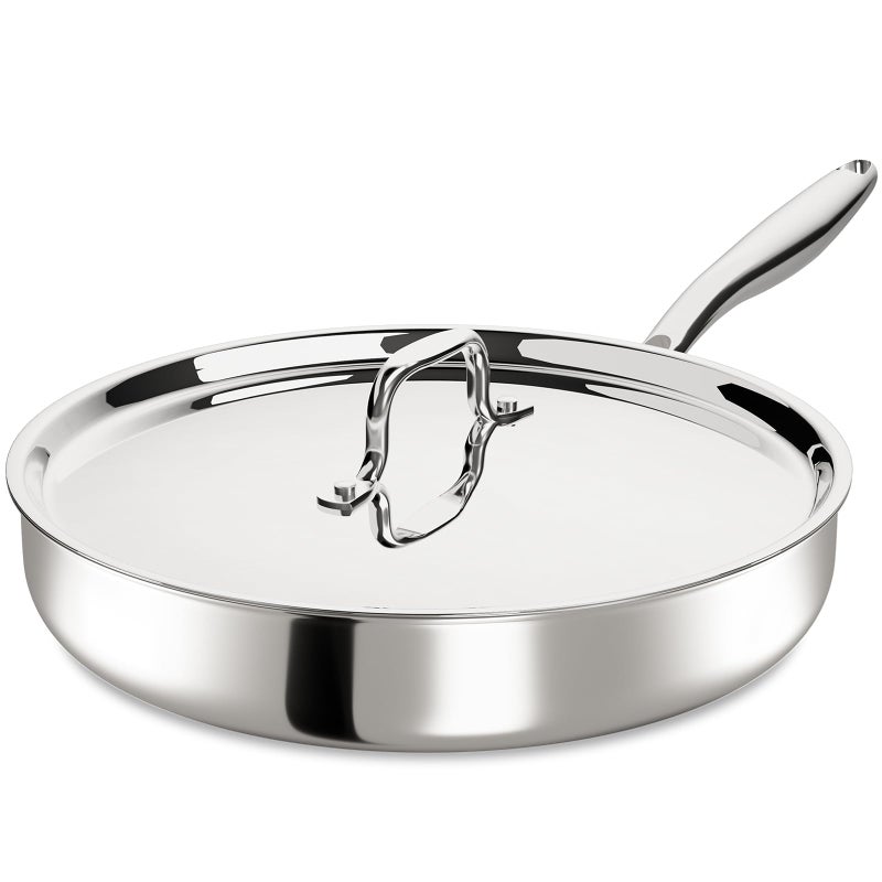 Umite Chef 12 Inch Tri-Ply Stainless Steel Frying Pan, Frying Pan with Lid, PFOA/PTFE Free Skillet, Induction Cooking Pans, Dishwasher & Oven Broiler Safe 600F, Professional Cookware, Heavy Duty & Even Heat - Image 1