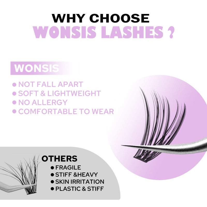 WONSIS Individual Lashes, Lash Clusters, 280 Pcs 30D Individual Lash Extensions, Natural Soft Lightweight Reusable DIY Eyelash Extensions, Thickness 0.07mm C Curl False Eyelashes (30D 8-16mm)â€¦ - Image 3