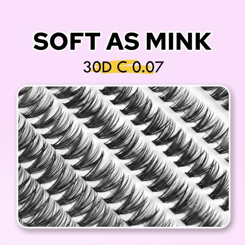WONSIS Individual Lashes, Lash Clusters, 280 Pcs 30D Individual Lash Extensions, Natural Soft Lightweight Reusable DIY Eyelash Extensions, Thickness 0.07mm C Curl False Eyelashes (30D 8-16mm)â€¦ - Image 2