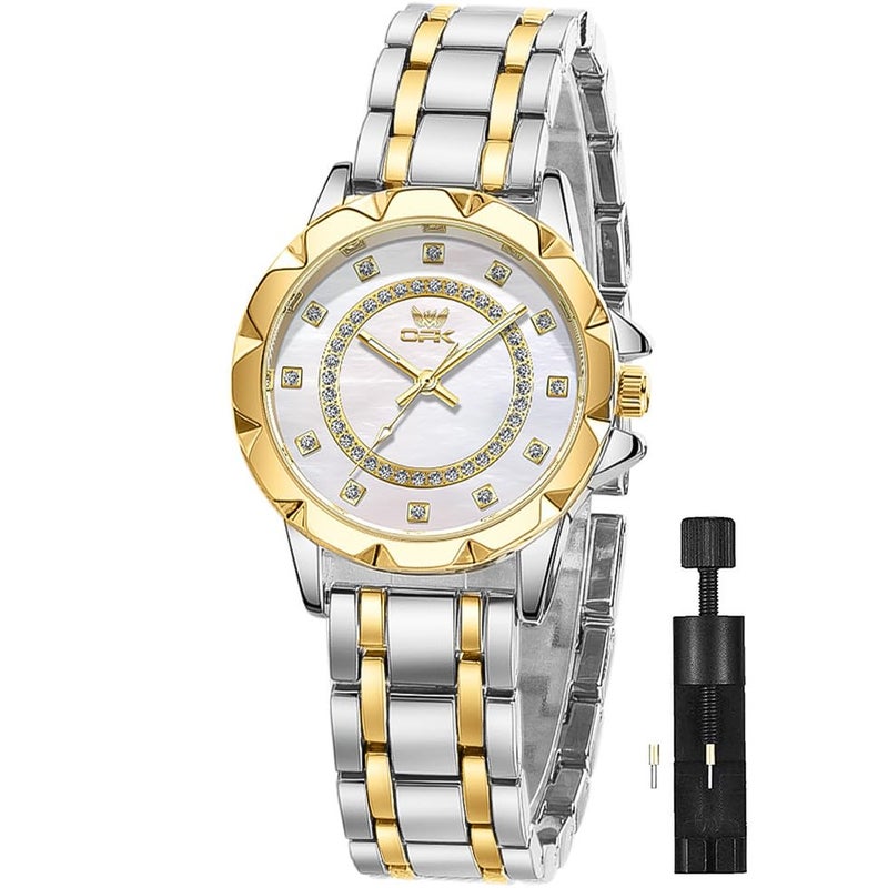 OPK Watch for Women Ladies Female White Gold Diamond Japanese Quartz Waterproof Stainless Steel Casual Wrist Watches - Image 1