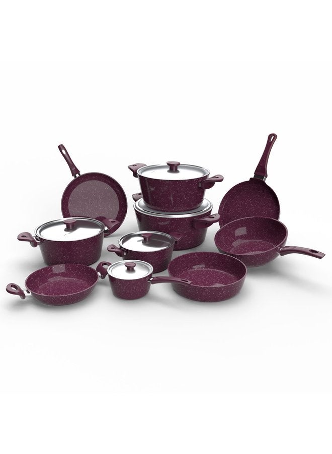 Cooking Set 15 Pieces Pot( 18-20-26-30 + Crepe Pan28 +Wok 28 +Casserole 16 + Egg Dash 20 +Fry Pan26 + Oventray 26 ) Burgundy (Suitable For Induction)