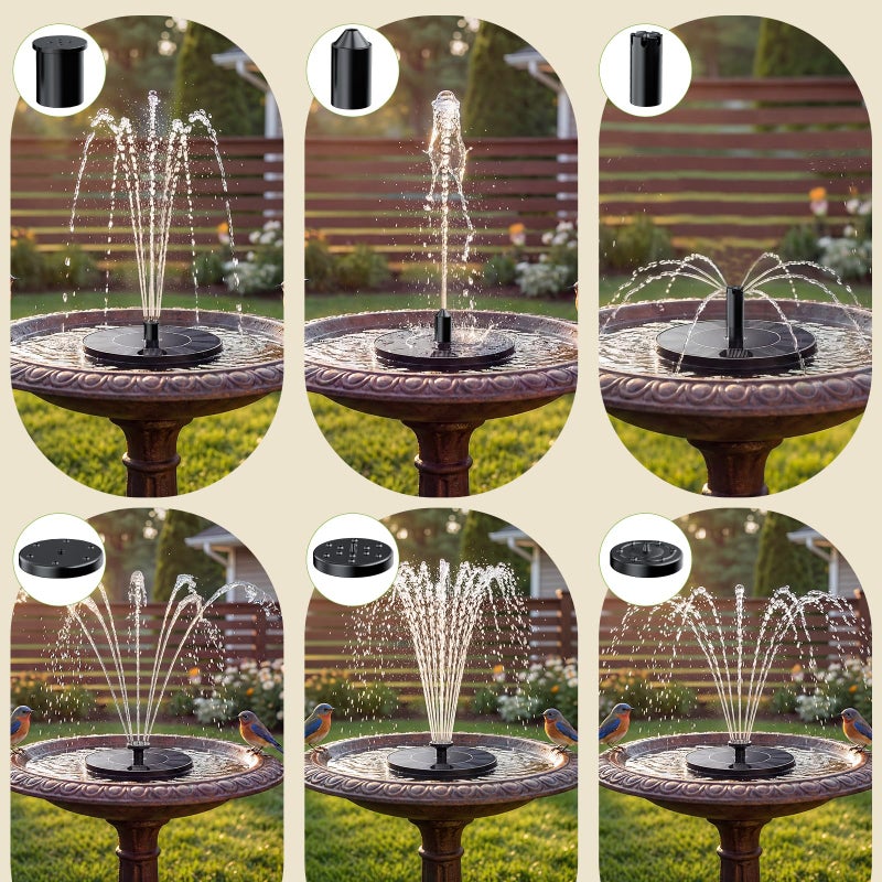 AISITIN Solar Fountain, Solar Bird Bath Fountains Pump with 6 Nozzles, 2026 Upgraded Free Standing Floating Solar Powered Water Fountain Pump for Bird Bath, Garden, Pond, Pool and Outdoor - Image 5