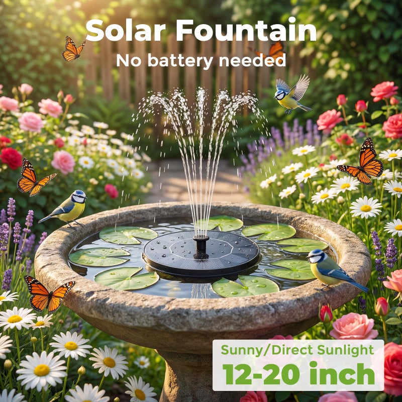 AISITIN Solar Fountain, Solar Bird Bath Fountains Pump with 6 Nozzles, 2026 Upgraded Free Standing Floating Solar Powered Water Fountain Pump for Bird Bath, Garden, Pond, Pool and Outdoor - Image 4