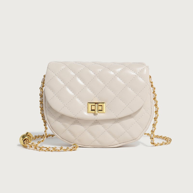 Soft Leather 2024 Fashion Shoulder Crossbody Women'S Bag Rhombic Embroidery Double-Layer Chain Saddle Bag Trendy - Image 1