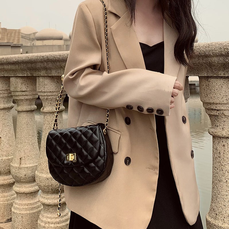 Soft Leather 2024 Fashion Shoulder Crossbody Women'S Bag Rhombic Embroidery Double-Layer Chain Saddle Bag Trendy - Image 4
