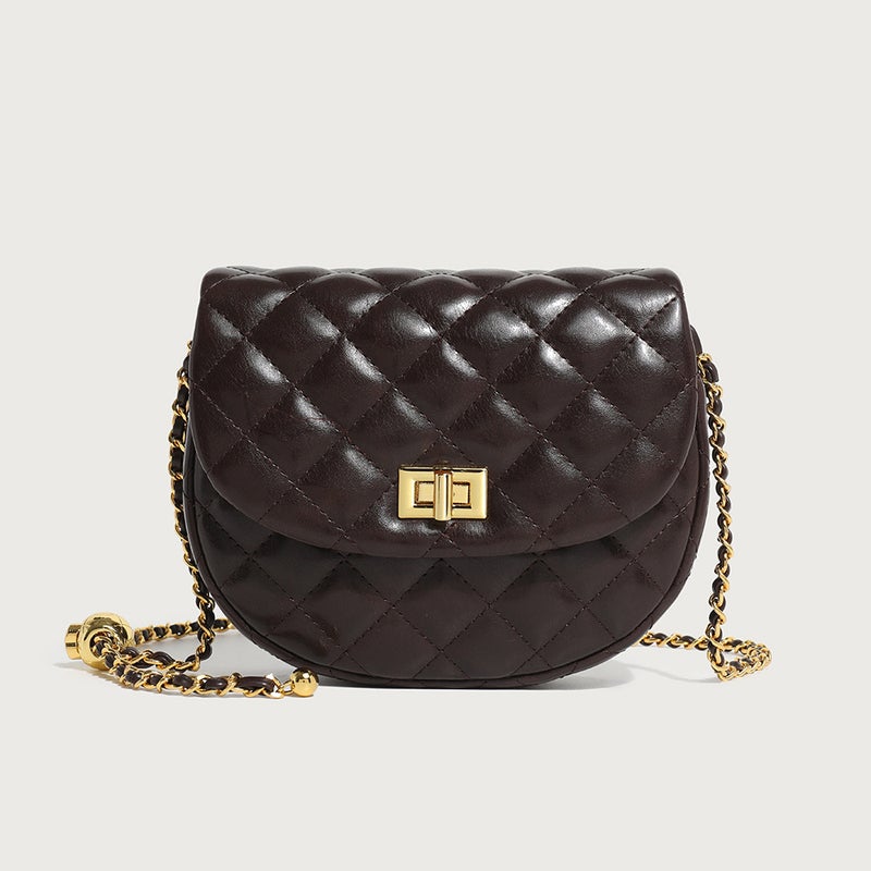 Soft Leather 2024 Fashion Shoulder Crossbody Women'S Bag Rhombic Embroidery Double-Layer Chain Saddle Bag Trendy - Image 5