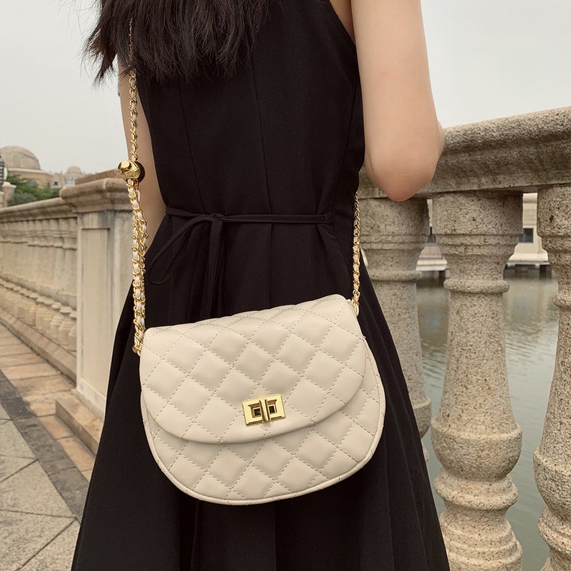 Soft Leather 2024 Fashion Shoulder Crossbody Women'S Bag Rhombic Embroidery Double-Layer Chain Saddle Bag Trendy - Image 2