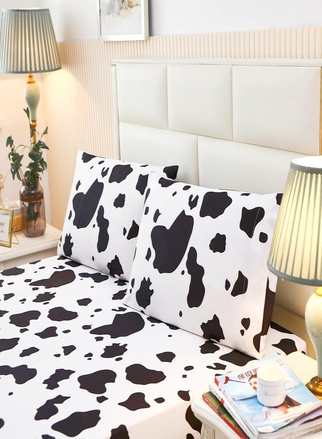 SDY 3PCS Milk Cow Print Stuff Bedding Fitted Sheet Set Full Size, Cartoon Cow Pattern Fitted Sheet with Deep Pocket and 2 Pillowcases, Cute and Cozy, Kawaii Bed for Kids, Children, Boys, Girls, Teens - Image 5
